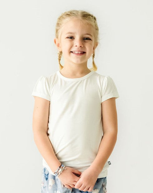 Little Girls Cap Sleeve Tee - White